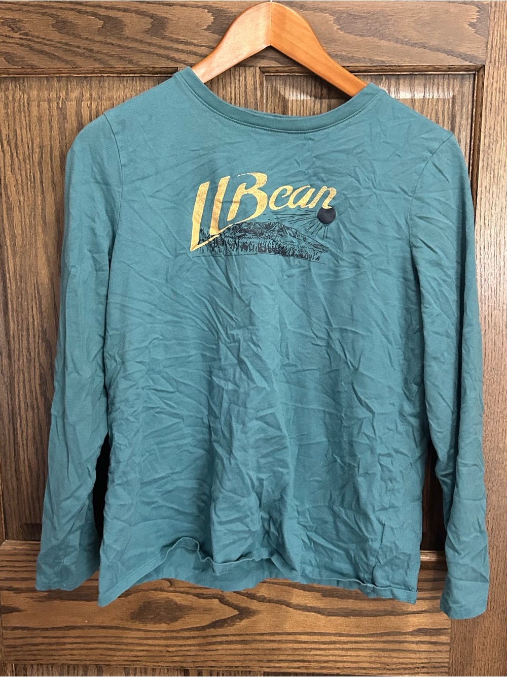 L.L. Bean Teal Crewneck Long-Sleeve Tee with Yellow Logo